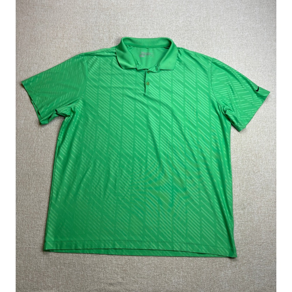 Nike Golf Tour Performance Dri-Fit Green Striped Polo Shirt Mens XXL